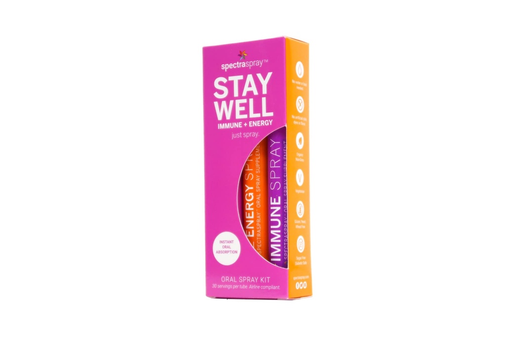 Spectraspray Travel Wellness Stay Well Kit - Immune Support & B12 Vitamin Oral Mixs Hızlı Immunity Boost & Active Form of B12 for Recovery & Energy, Vegan & Gluten Free, 30 Day Supply per Mix