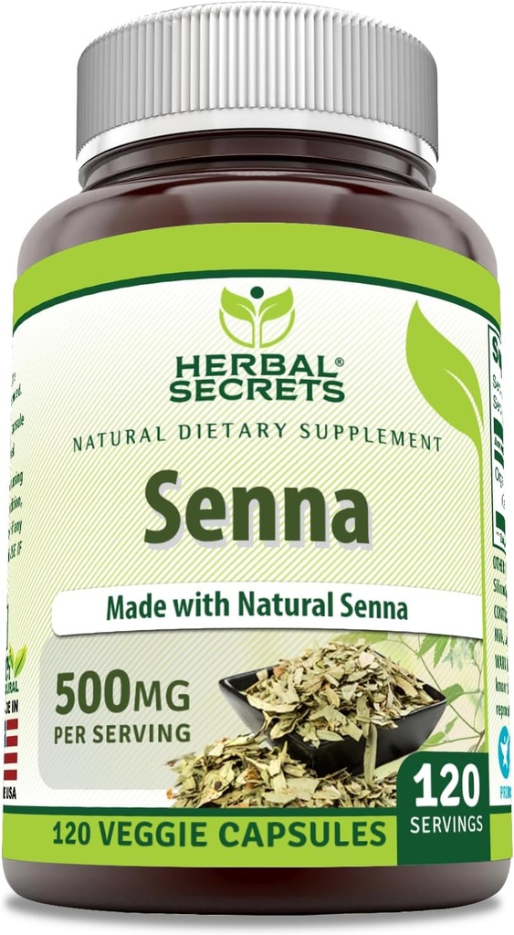 Herbal Sırları Senna Supplement | 500 Mg | 120 Veggie Capsules | Natural Senna | Non-GMO | Gluten-Free | Made in USA