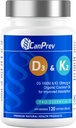 D3 & K2 Vitaminleri 120 Softgels, 120-Day Supply, 1000IU Vitamin D3 & 120 C2, Güçlü Bones, Diş ve Kalp Wellness, Easy-to-Absorb with Organic Coconut Oil, No GMO, Gluten, Soy,