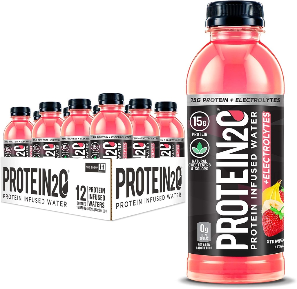 Protein2o + Elektrolytes, Low Calorie Protein Infüzyon Su, 15g Whey proteini Isolate, Strawberry Banana, 16.91 fl oz (12 paketi)