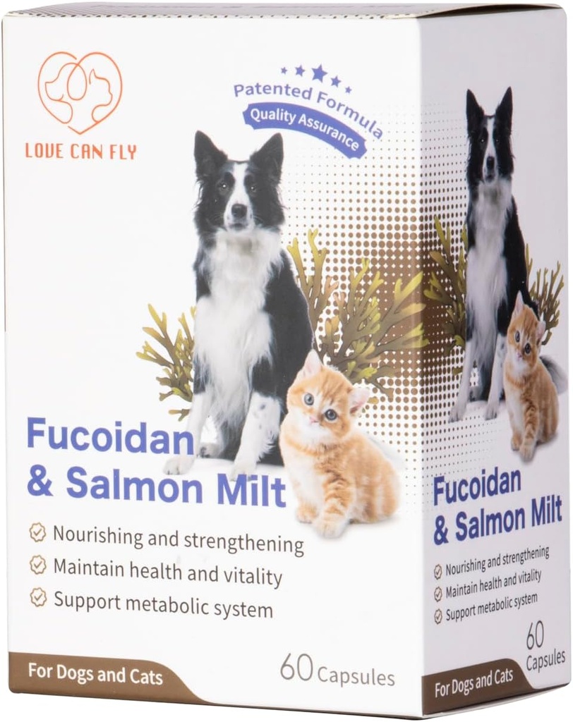 Köpek ve Kedi Immune ve Blood Support Supplement - Fucoidan & Salmon Milt / Immune System Boost Revitalize ve Güçlendirme - Optimal Sağlık ve Vigor için Hayır - 60 Capsules