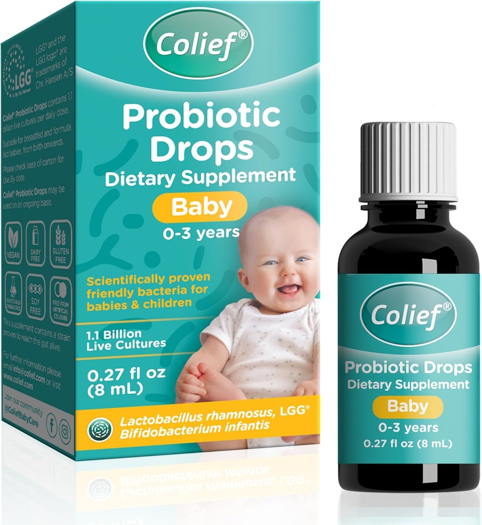 Colief Probiyotik Drops Baby | 1.1 Milyar Canlı Kültürler | Lactobacillus Rhamnosus & Bifidobacterium Infantis | Doğumdan Uygun | Scientically Proven Dostu Bakteriler | 0.27 Fl Oz Oz