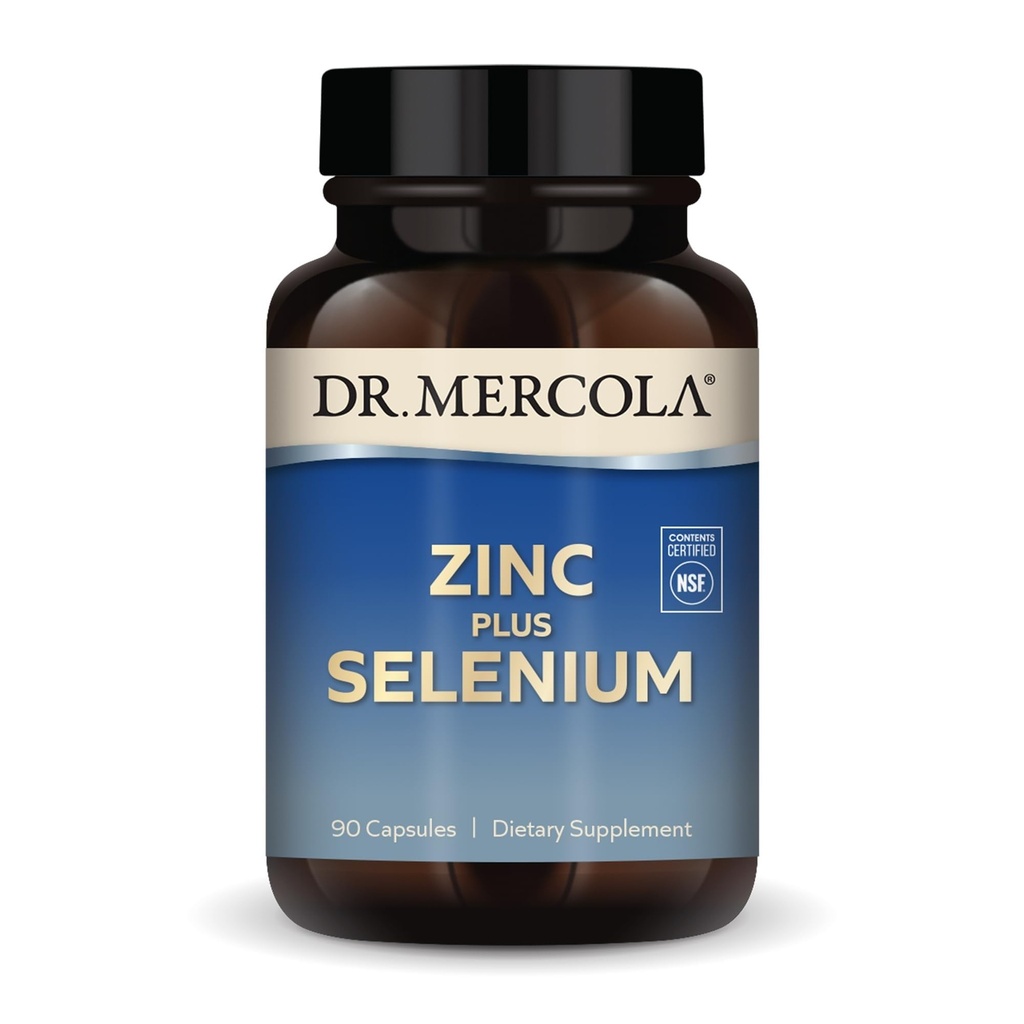 Dr. Mercola Zinc Plus Selenium - Mineral Blend Supplement - για ανοσοποιητική, Εγκεφαλική και Αναπνευστική Υποστήριξη - Περιέχει Χηλικό Γλυκινικό Ψευδάργυρο & Χαλκό - Χωρίς ΓΤΟ & Χωρίς Γλουτένη - 90 Κάψουλες (90 Σερβιέτες)