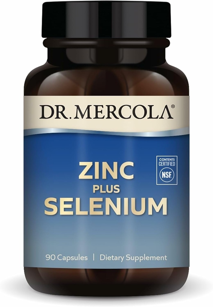 Dr. Mercola Zinc Plus Selenium - Mineral Blend Supplement - για ανοσοποιητική, Εγκεφαλική και Αναπνευστική Υποστήριξη - Περιέχει Χηλικό Γλυκινικό Ψευδάργυρο & Χαλκό - Χωρίς ΓΤΟ & Χωρίς Γλουτένη - 90 Κάψουλες (90 Σερβιέτες)