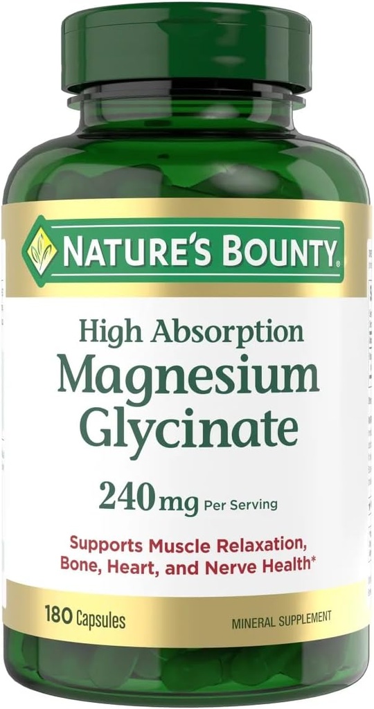 Natures Bounty Magnesium Glycinate Large Bottle / 180 Capsules 240 mg