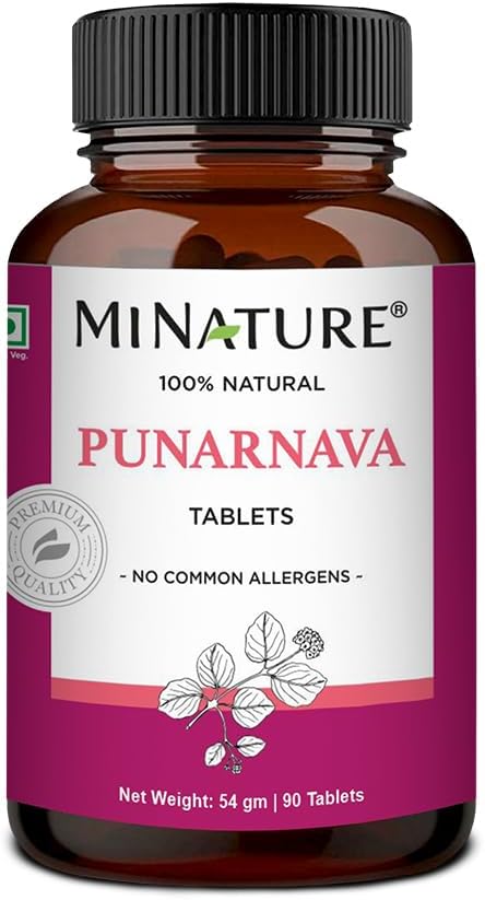 Punarnava Tabletleri Doğa / 90 Tablet, 1000 mg / 45 Gün Supply| Herbal Tabletleri| Vegan | Boerhaavia diffusa| Hindistan'dan