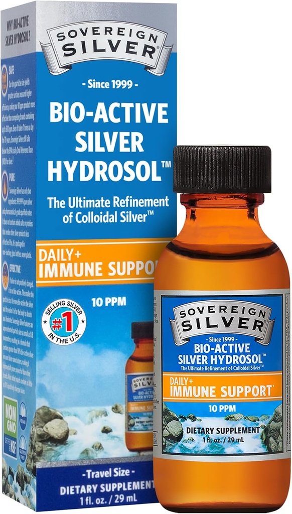 Sovereign Silver Immune Support - Colloidal Silver, Bio-Active Silver Hydrosol, 10 ppm, Liquid Twist Top, Seyahat Boyutu, 1 Fl Oz, (29 mL)