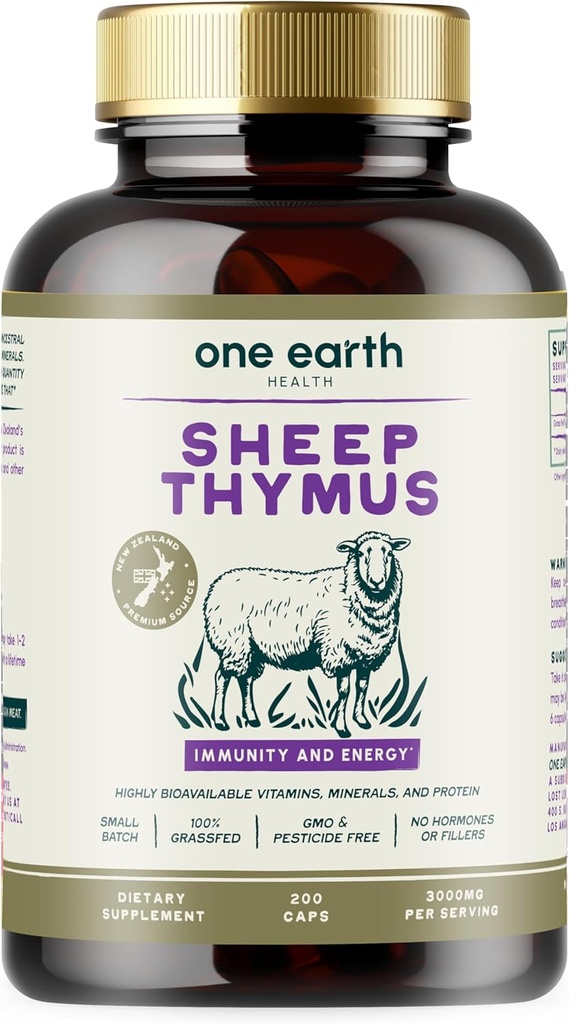 One Earth Health Grass Fed Thymus - New Zealand Sourced Thymus. 3,000mg per Serving, 200 Count