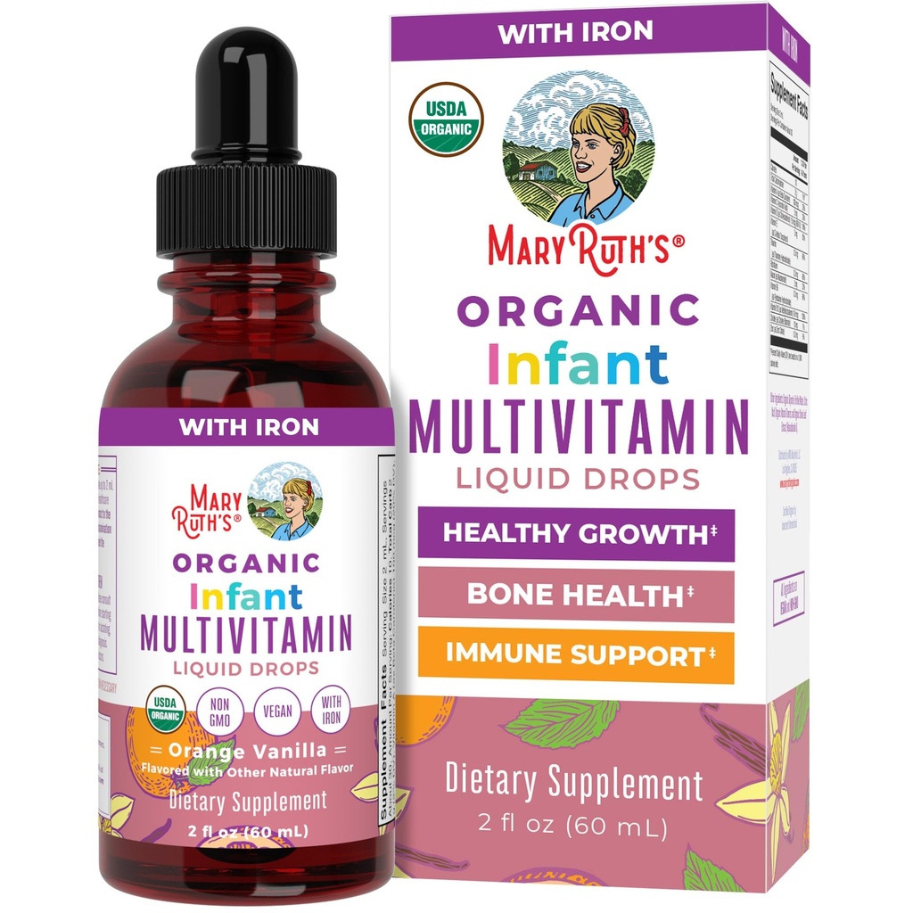 MaryRuth Organics Multivitamin with Iron for Infants | USDA Organik | Bebekler için sıvı damlalar 6-12 Ay | Immune Support & General Wellness | Vegan | Non-GMO | Gluten Free | 2 Fl Oz