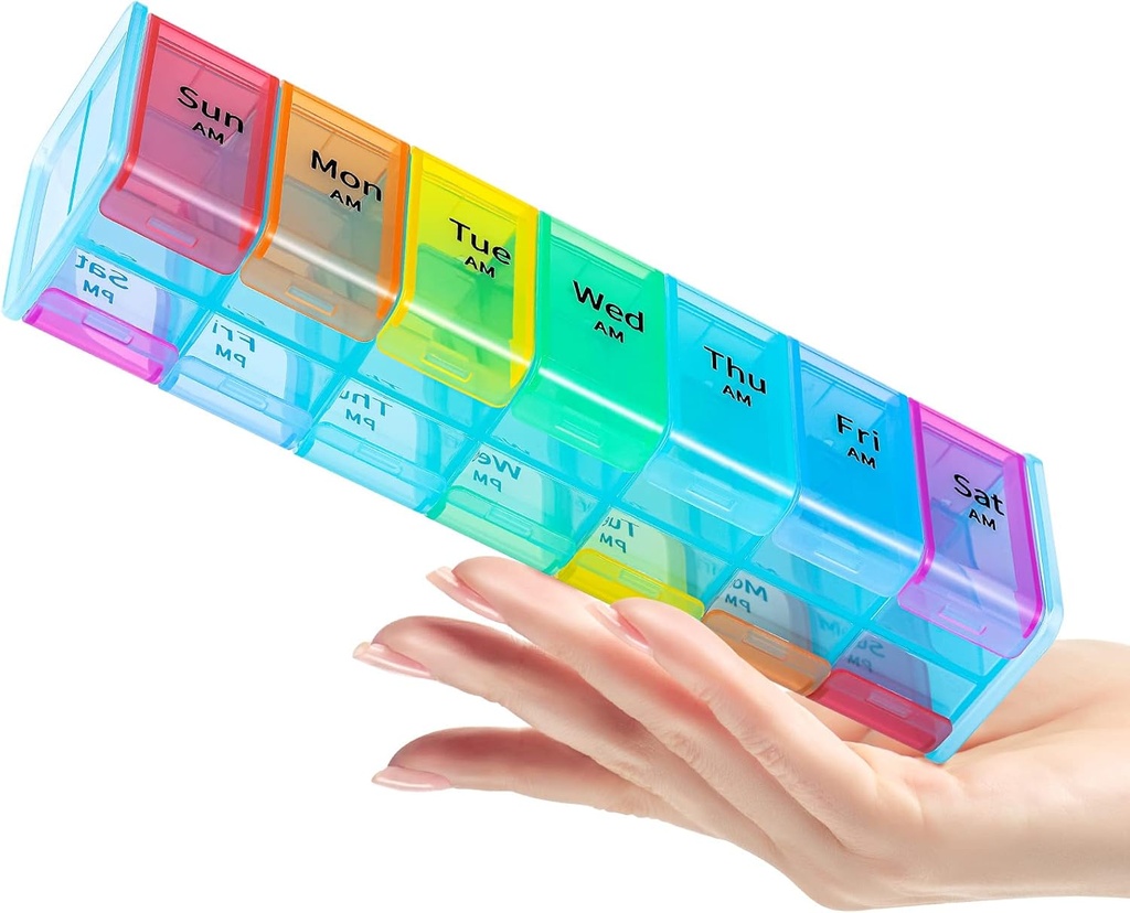 Ekstra Büyük Pill Organizer, 2 Times a Day Weekly Large Medicine Organizer, Pill Box 7 Day Am Pm to Hold Daily Fish Oils, Vitamins, Supplements, Jumbo Pill Container with Big BPA Free Pill Holder