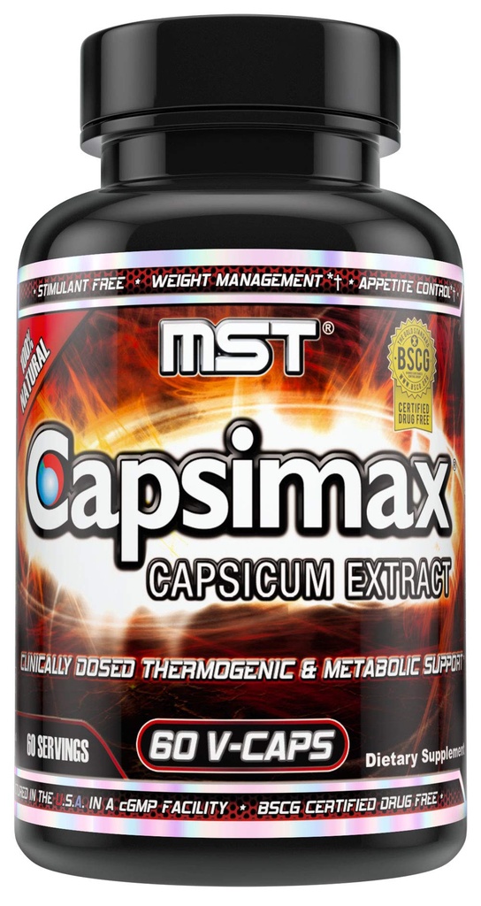 MST Capsimax Supplement 100 mg V Capsules, 60 Klinik olarak Kilo Yönetimi, Termogenic, Appetite Control, Calorie Comb, Metabolic Health, Stimt Free. BSCG sertifikalı