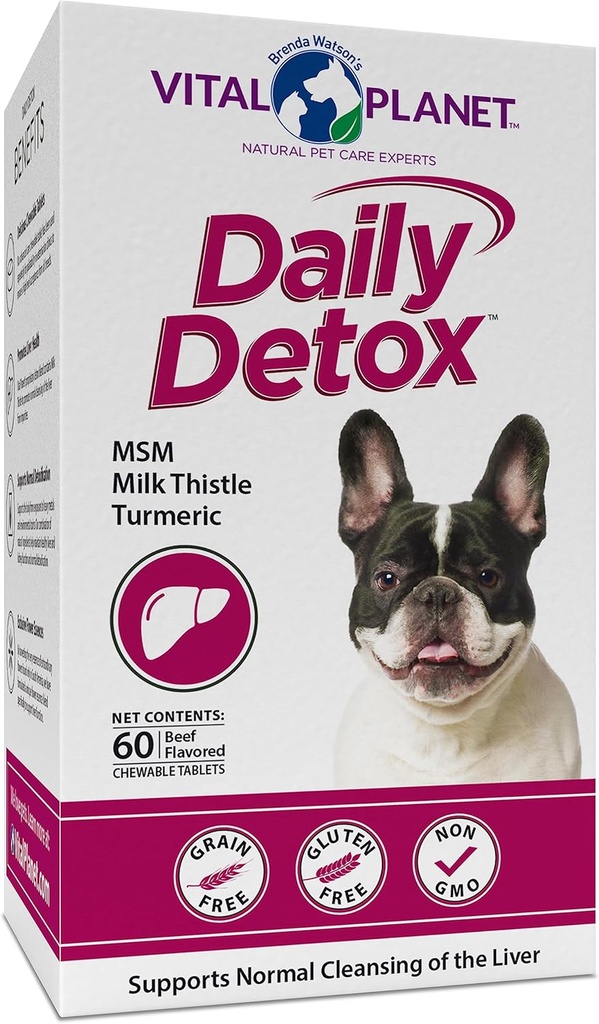 Vital Planet - MSM ile Köpekler için Günlük Detox, Süt Butle, Spirulina ve Turmeric, Destekler The Immune System and Natural Cleansing of the Liver - 60 Beef Flavored Chewable Tabletler