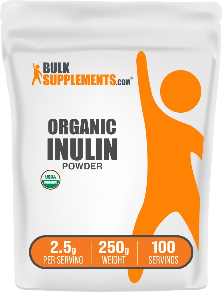 BulkSupplements.com Organic Inulin Powder - Inulin Supplement, Soluble Fiber Powder - Vegan & Gluten Free - 2.5g Serving, 250g (8.8 oz) (Pack of 1)