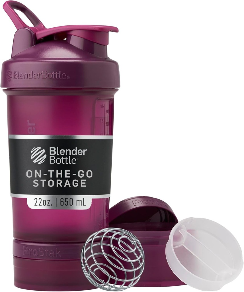 BlenderBottle Shaker μπουκάλι με Pill Organizer και αποθήκευση για την πρωτεΐνη σκόνη, κλασικό σύστημα V2 ProStak, 22-Ounce, Δαμάσκηνο