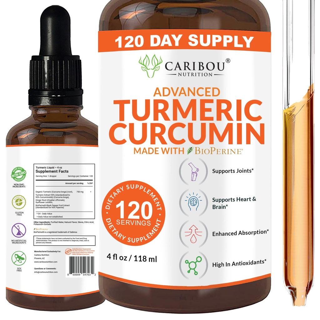 Sıvı Turmeric Curcumin with Bioperine for improved Abpole - Turmeric Curcumin Supplement for Joint Support - Turmeric Extract with Black Pepper - 2 Moon Supply - 4oz