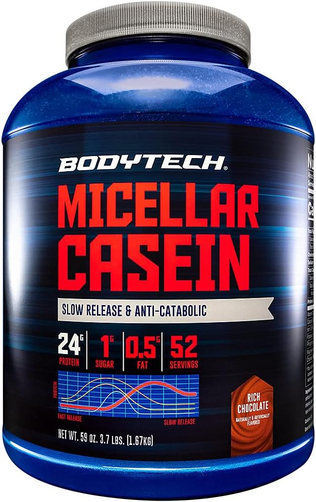 BODYTECH Micellar Vakain Protein Tozu, Gece Kas Kurtarması Için Yavaş Yayın - Servis başına 24 Protein Grami - Rich Chocolate (4 Pound)