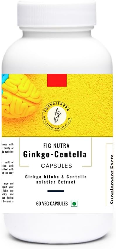 FiG Nutra ‘GinkgoG-Centella’ Capsules | Odak ve Hafıza için Beyin Sağlığı Tamamı | Ginkgo Leaf Extract and Centella asiatica Leaf Extract | 60 Veg Capsules