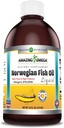 Amazing Omega Norveç Fish Oil 16 Oz Supplement | 1625mg Omega -3s, DHA, EPA per Service | Fresh Orange Flavor | Non-GMO | Gluten Free