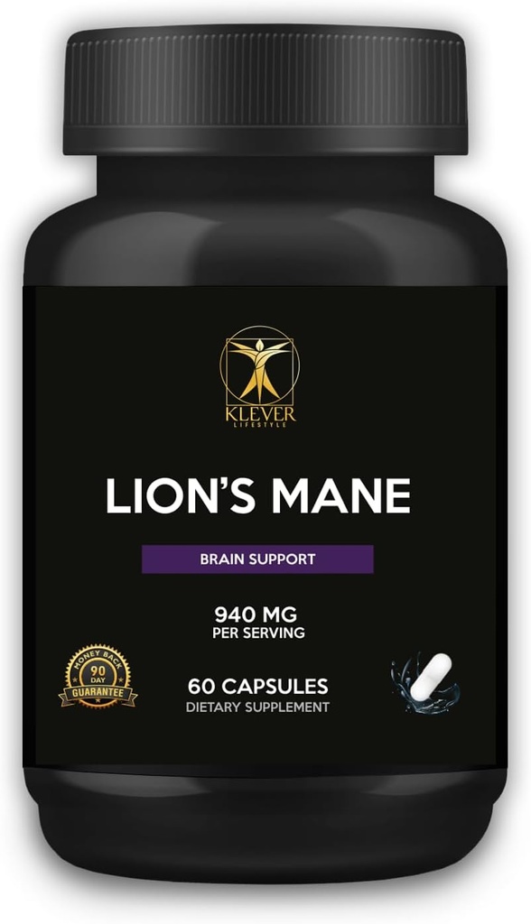 Klever Lifestyle | Lion's Mane Mushroom Supplement | Memory/Focus Advancedr | 60 Capsules | 940mg per Service