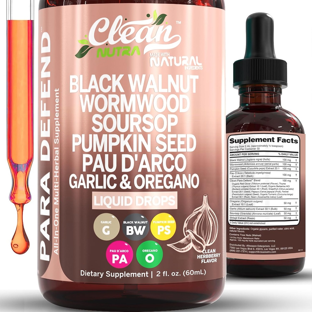 Para, Wormwood Black Walnut Humans Drops Liquid Soursop PA Pumpkin Seed PAU D'Arco Oil of Oregano Turmeric Berberine Neem Türlü Bark Tincture Tarafından Clean Nutra