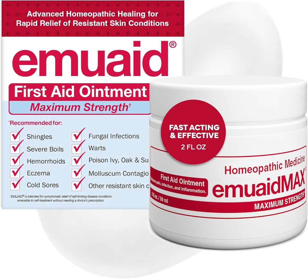EMEAIDMAX Ointment for Ichy Skin, Maximum Strength Treatment for Athlete's Foot, Psoriasis, Jock Itch, Rash, Eczema, Cold Sores, Blisters, and Yeast Infection 2oz