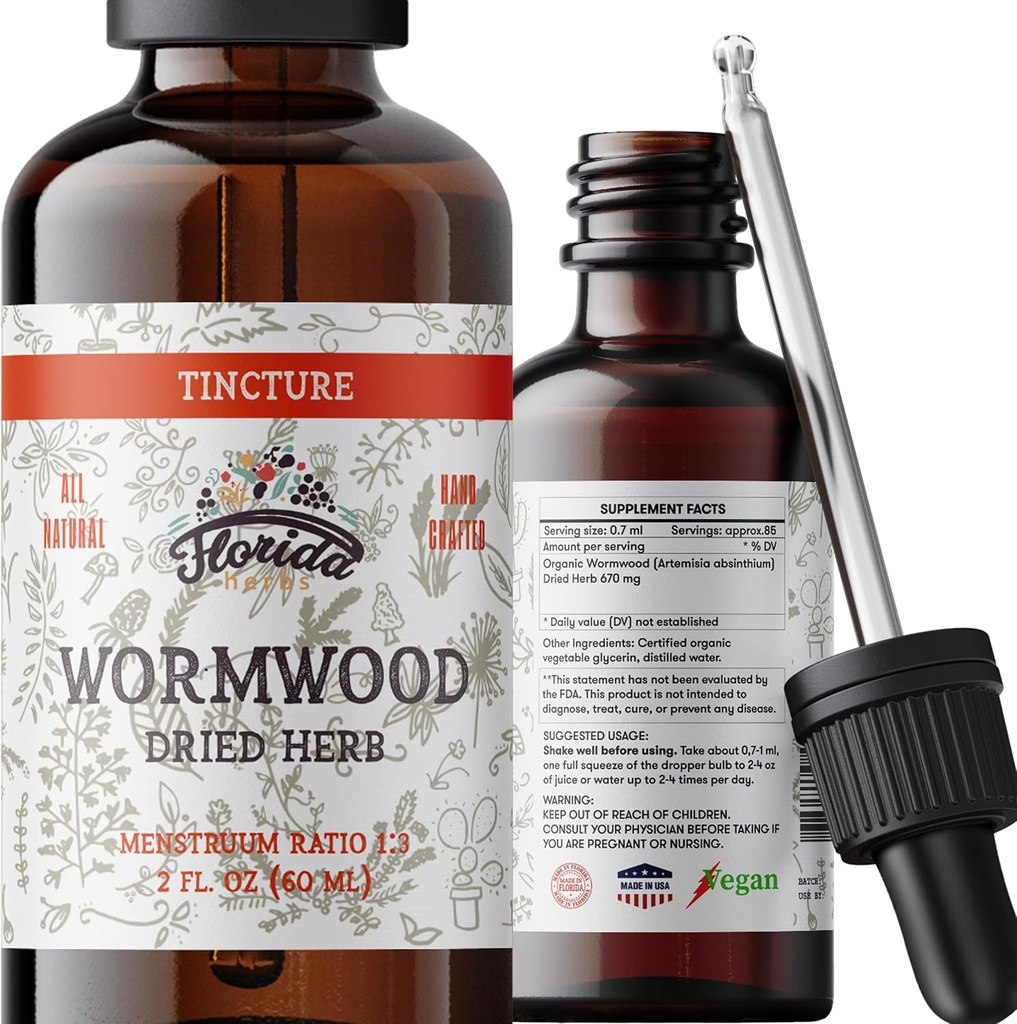 Wormwood Organic Tincture - Natural Intestinal Cleanse and Digestive Cleanse Supplement - εκχύλισμα βοτάνων Wormwood για Detox - Made in USA - 2 Fl Oz (Wormwood - 2 Fl Oz)