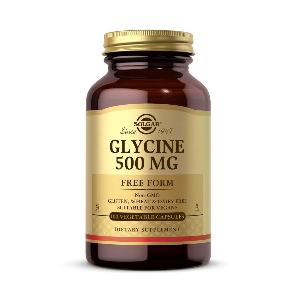 Solgar Glycine 500 mg - 100 κάψουλες λαχανικών - Μη ΓΤΟ, Vegan, Χωρίς γλουτένη, Χωρίς γαλακτοκομικά, Kosher - 100 Σερβιέτες