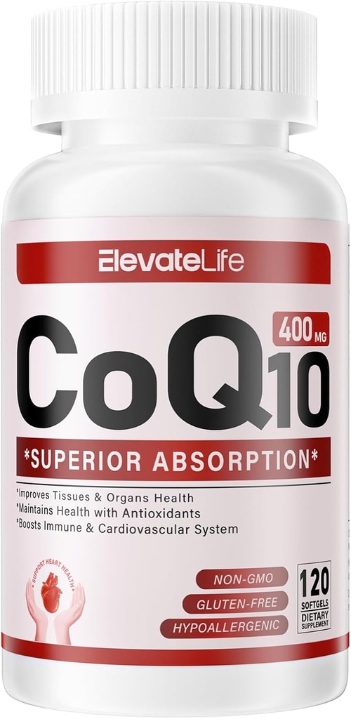 CoQ10-400 mg-Softgels with PQQ, BioPerine & Omega-3, Coenzyme Q10 (Ubiquinone) Supplement for High-Abxia, Güçlü Antioksi, Support Heart & Energy-Production, 120 Servisler