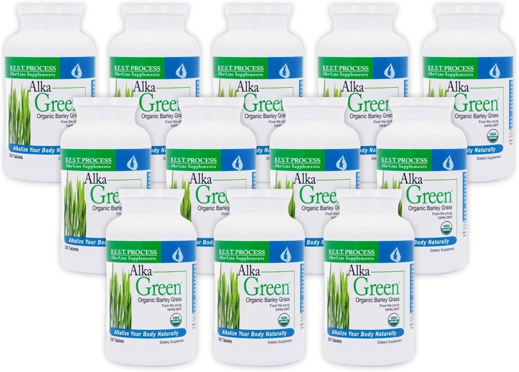 Alka•Green Tabletler (12 Pack) En İyi Süreç Yağı - Nutrient Dense Organik Barley Grass Supplement - Enzymes & Amino Asits