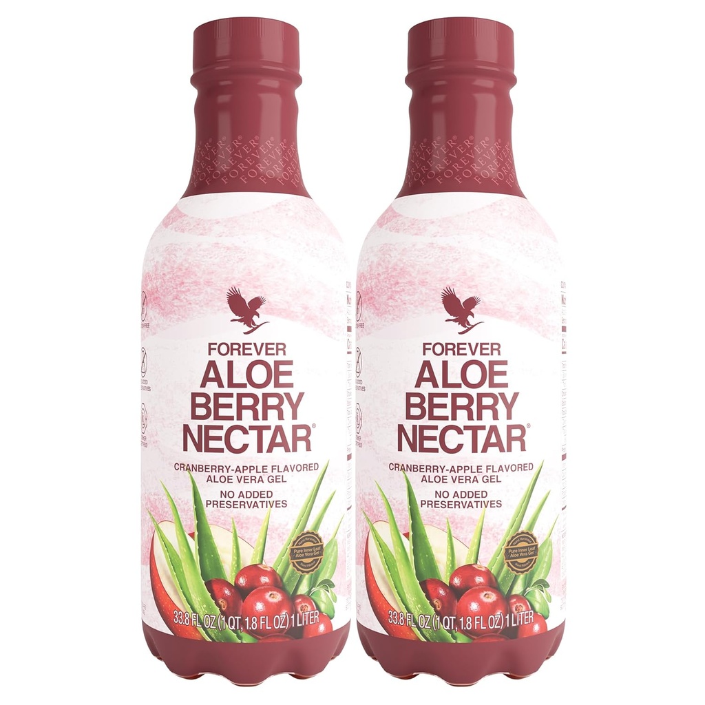 Forever Living - Aloe Berry Nectar - 90,7% Pure Aloe Vera Gel με Cranberries και Μήλα - Χωρίς Συντηρητικά - 1L (Pack of 2)