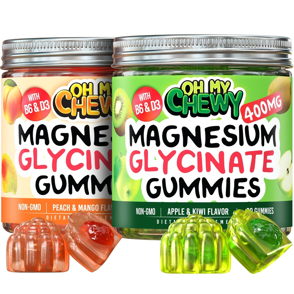 Magnesium Gummies Bundle – 2 μπουκάλια (60 το καθένα) – Apple Kiwi & Peach Mango
