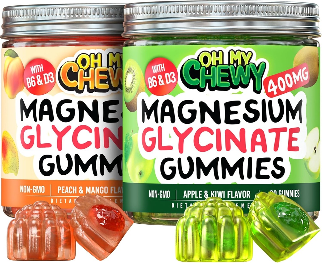 Magnesium Gummies Bundle – 2 μπουκάλια (60 το καθένα) – Apple Kiwi & Peach Mango