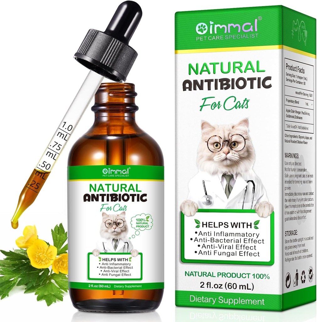 Cats, Premium Cat Antibiyotiks Supplemen, Cats için Doğal Antibiyotikler, Pet Supplements, Cat Antibiyotiks Supports Immune & Cats Antibiyotiks Multivitamin - 2 Fl Oz / 60ML