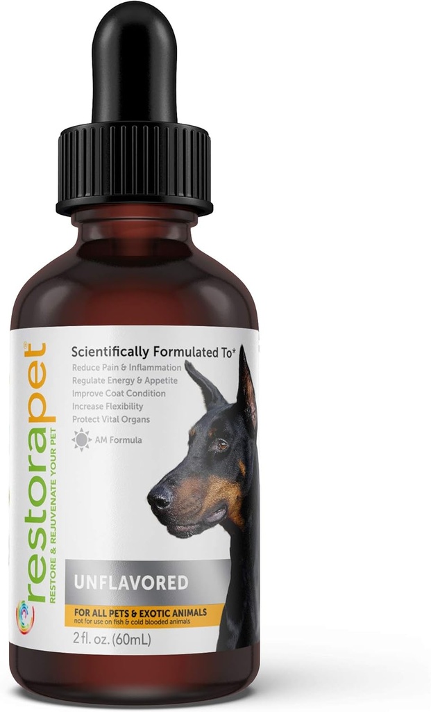 RestoraPet 1-Pack Dog & Cat Unflavored Liquid Multivitamin | Dog Arthritis Pain Relief | Hip&Joint Vitamins for Dogs | Anti Inflammatory Supplement for Dogs & Cats | Organik & Non-GMO, Vet Onaylandı