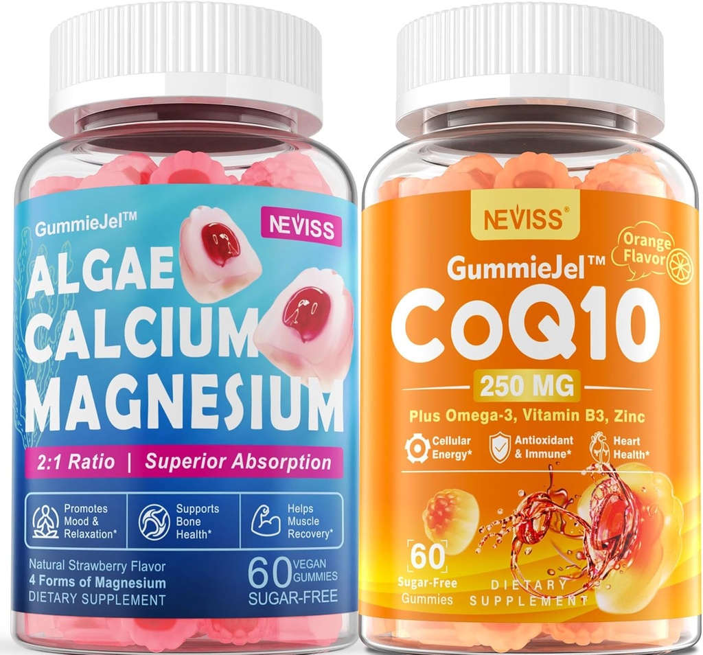 Sugar Freeuba Supplement 600 mg, Algaeuba Magnezyum 2:1 Oran + Sugar-Free CoQ10-250 mg Değerli Gummies, High Abpole Coenzyme Q10