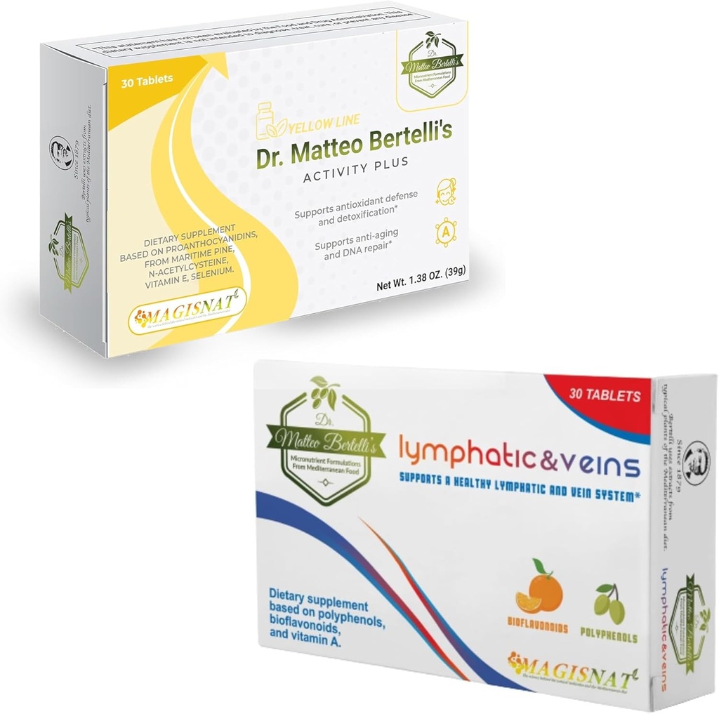 Dr. Matteo Bertelli'nin Faaliyetleri ve Lymphatik Destek Paketi (30+30 Tablet) - N-Acetylcysteine, Hydroxytyrosol, A, Proanthocyanidins, Hesperidin, Citrus Extracts