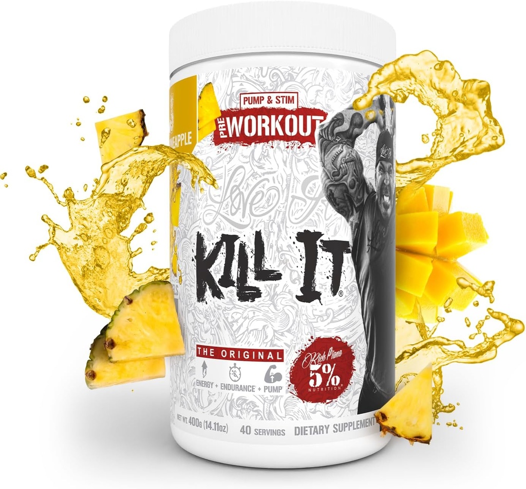% 5 Beslenme Zengin Piana It Pre Workout Toz w/Creatine, Caffeine, Beta Alanine, Hydroprime Glycerol for Pump, Strength, Endurance | 14.11 oz, 40 Srvgs (Mango Pineapple)