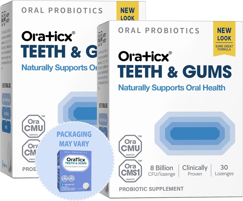 OraTicx Diş & Gums Oral Probiyotiks, 8 Milyar CFU - Doğal Destekler Oral Sağlık, Fresh Breath ve Immunity, Dental Probiyotik Supplement, Grape Flavor 30 Lozenges 2Pack