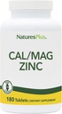 NaturesPlus Cal/Mag/Zinc - 1000 mg Ασβέστιο, 500 mg Μαγνήσιο, 75 mg Ψευδάργυρος - 180 χορτοφαγικά δισκία - Πολλαπλό συμπλήρωμα ορυκτών, υποστηρίζει την υγεία των οστών, της καρδιάς και του ανοσοποιητικού - Χωρίς γλουτένη - 45 Σερβιέτες