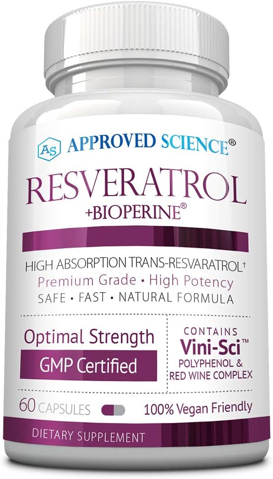 Onaylanmış Bilim® Resveratrol - Trans Resveratrol 1000 mg - 250 mg Polifenol - 98 inç - Bioperine® - 60 Vegan Dostu Capsules - 1 Şişe