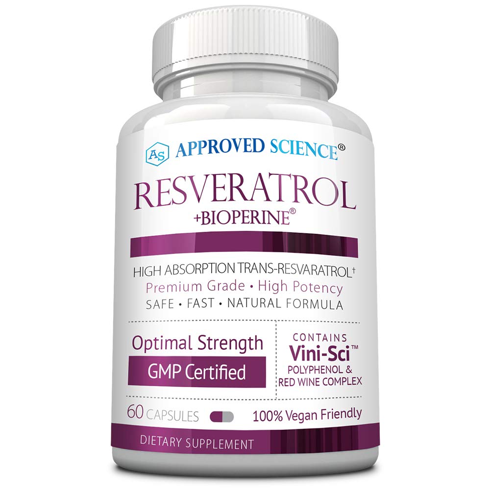 Onaylanmış Bilim® Resveratrol - Trans Resveratrol 1000 mg - 250 mg Polifenol - 98 inç - Bioperine® - 60 Vegan Dostu Capsules - 1 Şişe