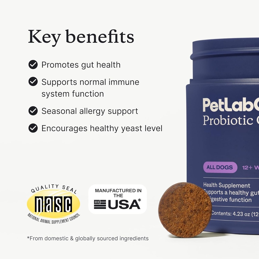 PetLab Co. - Gut & Ear Health Sche: Köpekler için Probiyotikler, Destek Gut Health & Mevsimlik Tüm enerjiler ve Köpekler için daha temiz, Yeast & Sağlıklı Kulak Kanallarını Destekleyin - Formulas'leri Kullanımı Kolay