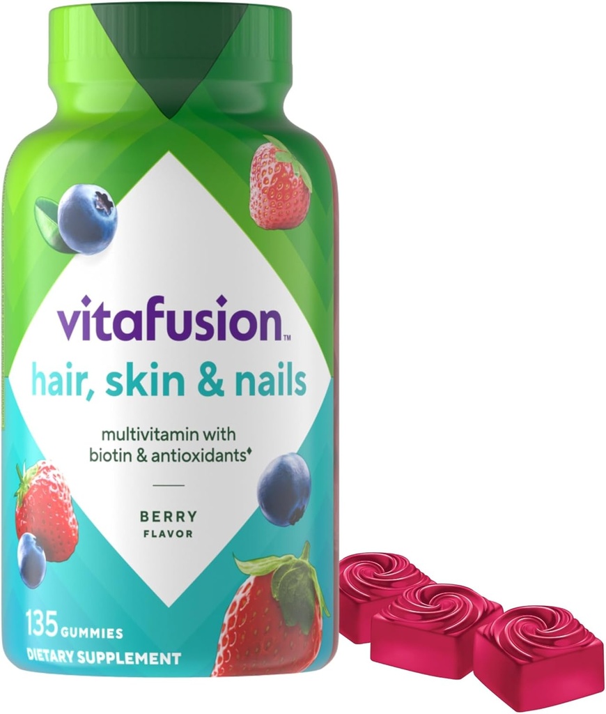 Vitafüzyon Gorgeous Saç, Skin & Nails Multivitamin Gummy Vitamins, artı Biotin ve Antioksi vitaminleri C&E, Raspberry Flavor, 135ct (45 gün tedarik), Amerika'nın Number One Gummy Brand
