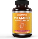 Zentastic Vitamin B-Complex - B12, B6, B9 Folic Asit, Choline, Inositol - Active and Torch Forms - Nervous System, Energy, Metabolism, Immune Support - 90 Vegan Capsules