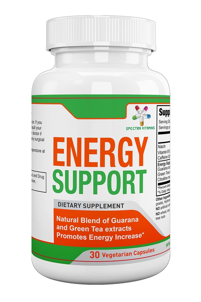 Spectra Vitaminleri Doğal Enerji Desteği 30 Capsules - Guarana Capsules - Vitamin B12 - Guarana ve Yeşil Çay Ekstraksiyonları - Doğal Enerji Tasarrufu ile Citrulline Enerji Supplements