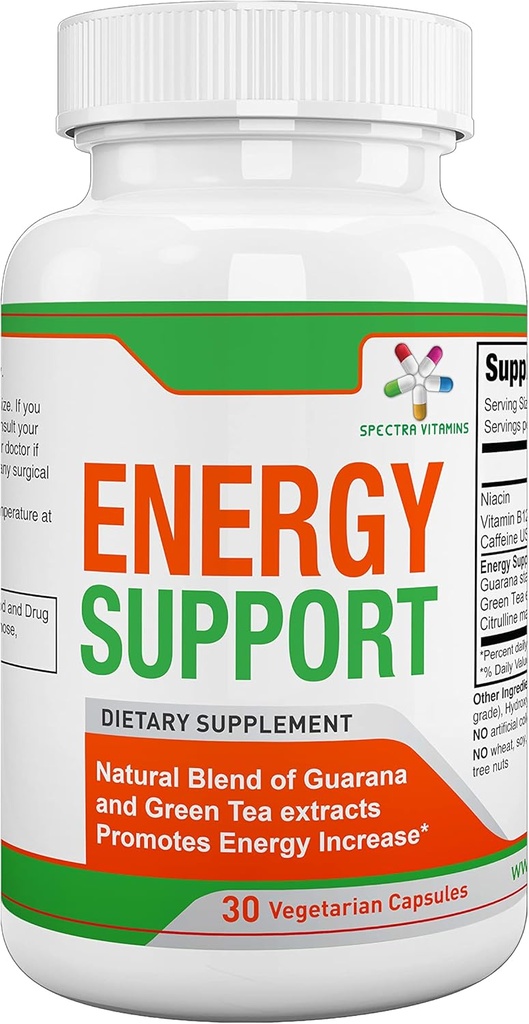Spectra Vitaminleri Doğal Enerji Desteği 30 Capsules - Guarana Capsules - Vitamin B12 - Guarana ve Yeşil Çay Ekstraksiyonları - Doğal Enerji Tasarrufu ile Citrulline Enerji Supplements