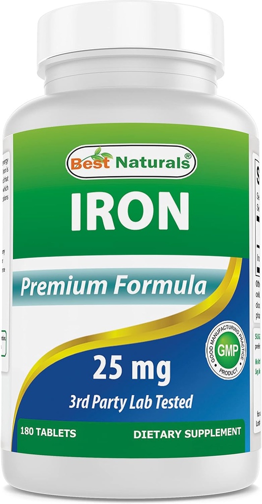 En İyi Doğallar Demir Supplement (Iron Bisglycinate) - 25mg - 180 Tablet - Stomach'nın Nazileri - Non-Constipating