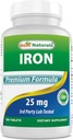 En İyi Doğallar Demir Supplement (Iron Bisglycinate) - 25mg - 180 Tablet - Stomach'nın Nazileri - Non-Constipating