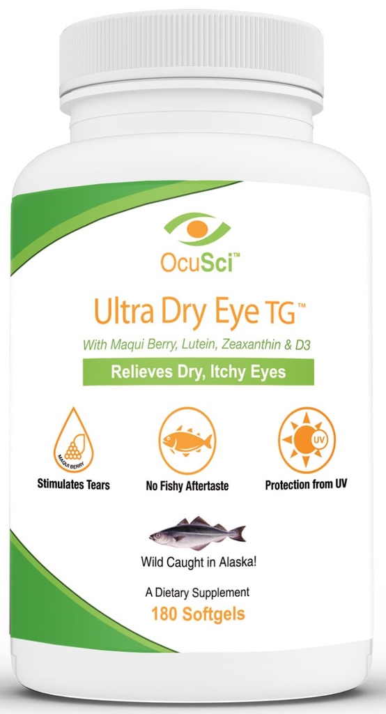 Relieve Kuru'ya yardım etmek için, Itchy Eyes - 1700 mg Triglyceride Omega-3 + EPA & DHA, Lutein,Zeaxanthin, B12, D3-60 Hizmetler (Ultra Kuru Göz, UDETG - 2 Ay)