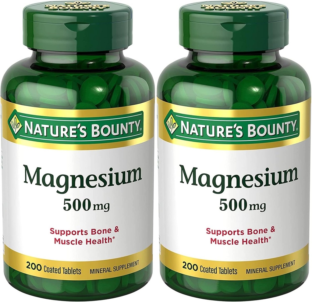 Nature’s Bounty Magnesium, Bone and Muscle Health, Tablets, 500 Mg, 200 Ct (Pack of 2)